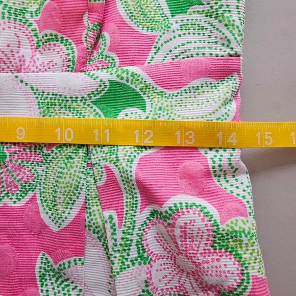 Lilly Pulitzer Strapless Dress Pink Green Floral Print Cotton Pleated Front‎ 4 - Picture 6 of 9